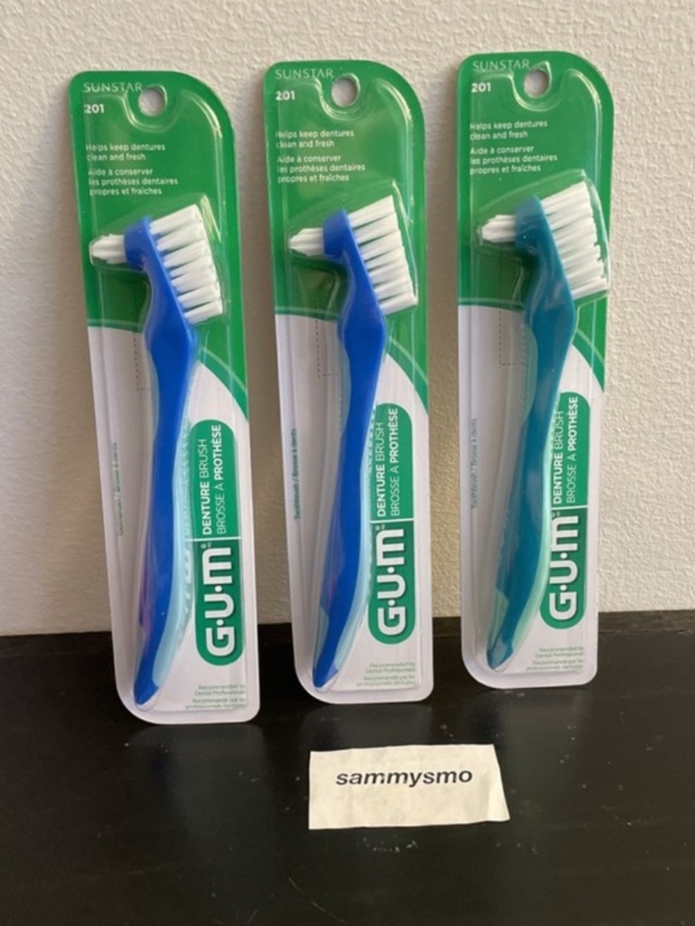 GUM Sunstar Denture Brush - Dual-Headed Design, Dentist Approved, x3